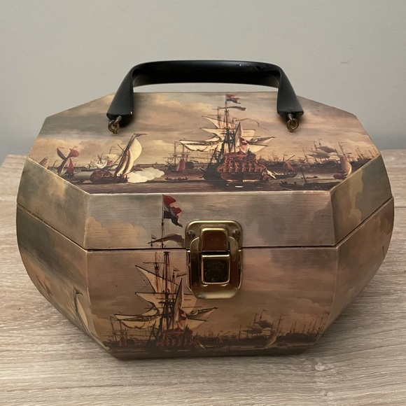 Vintage Handbags - 🌈3/$50 Vintage Wooden Box Purse w/ Sailboat Scene